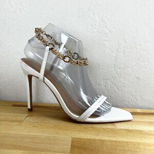 Alias Mae Heels Isha Ankle Chain Ivory Leather Open Almond Toe Strap‎ Size 38